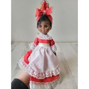 Knicker bocker polka dot red dress doll girl fruit head balance figure